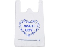 LazyMe Bedankt T-Shirt Uitvoertassen Plastic boodschappentassen Wit Stevig Handled Merchandise Bags, Standaard Supermarkt Grootte, 12 x 20 inch (100 stuks)