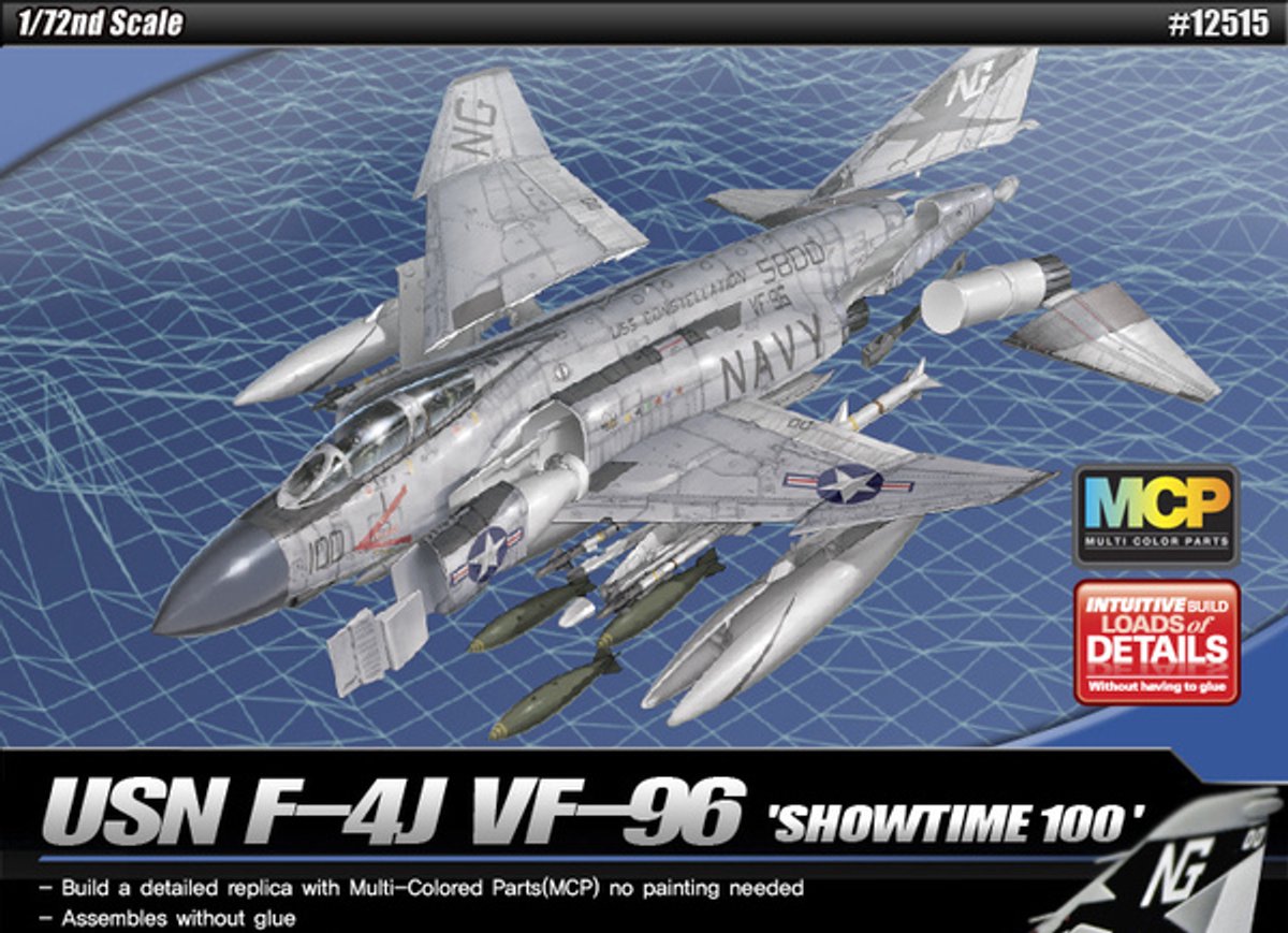 Academy Modelbouwpakket Militaire voertuigen - 12515 McDonnell Douglas USN F-4J Phantom II - Show Time 100 - Amerikaanse Straaljager Plastic - 1:72 - Modelbouw
