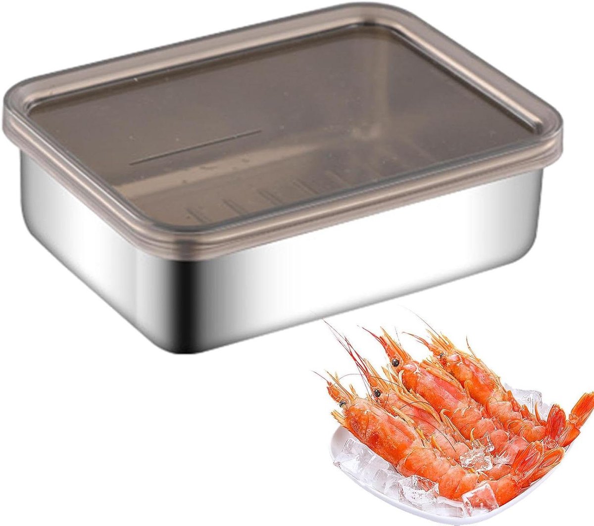 Vleescontainer Koelkast - Voedselbewaring Bakje - Voedsel Vers Houden - Anti-inweek Design - 26.5 x 19.5 cm - Roestvrij Staal
