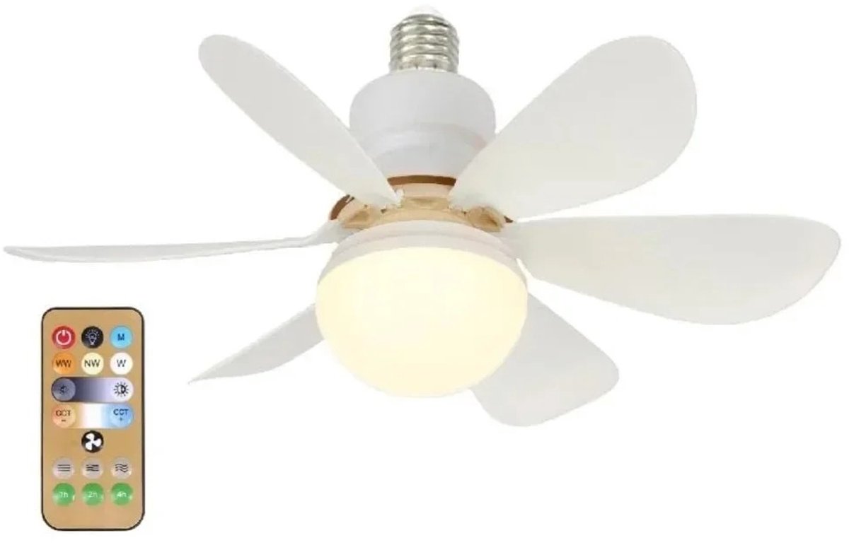 Pelor Plafondventilator met Verlichting E27 - LED Ventilatorlamp met Afstandsbediening - 3 Snelheden - 42 Inch - Wit
