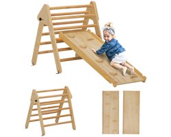 Houten Klimdriehoek met Glijbaan – 2-in-1 Montessori Klimrek