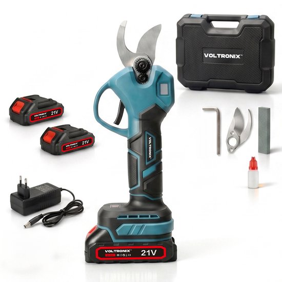 VOLTORNIX™ Elektrische Snoeischaar op Accu 35mm - Professionele Accu Takkenschaar met 2 Accu's, Draagkoffer, Reserve Messen & Slijpsteen - Draadloze Tuinschaar voor Takken, Heggen en Boomonderhoud