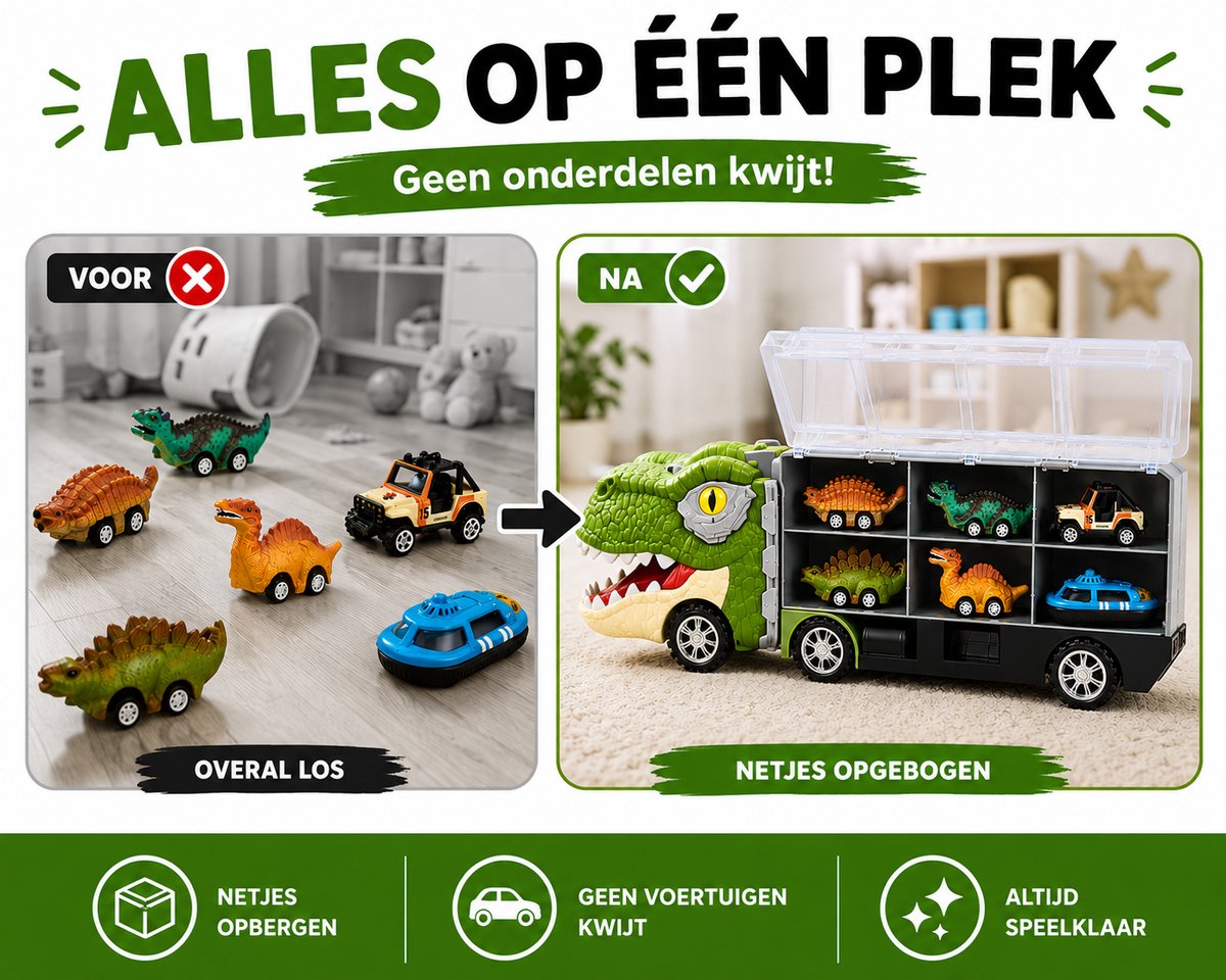 Dinosaurus Speelgoed Truck - Met 6 Extra Speelgoedauto's - Dino - Auto Speelgoed - Jongens Speelgoed - Meisjes Speelgoed - Speelgoed 3 Jaar - Speelgoed 4 Jaar - Speelgoed 5 Jaar - Kinderspeelgoed - Dinosaurus - Speelgoed Autos Jongens — afbeelding 3