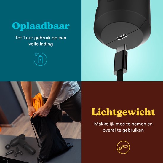HoMedics PGM200 Draadloze Massage Gun - Lichtgewicht Design - 3 Opzetstukken - 3 Intensiteitsinstellingen - 1 uur Batterijduur - Oplaadbaar - Massageapparaat -Zwart