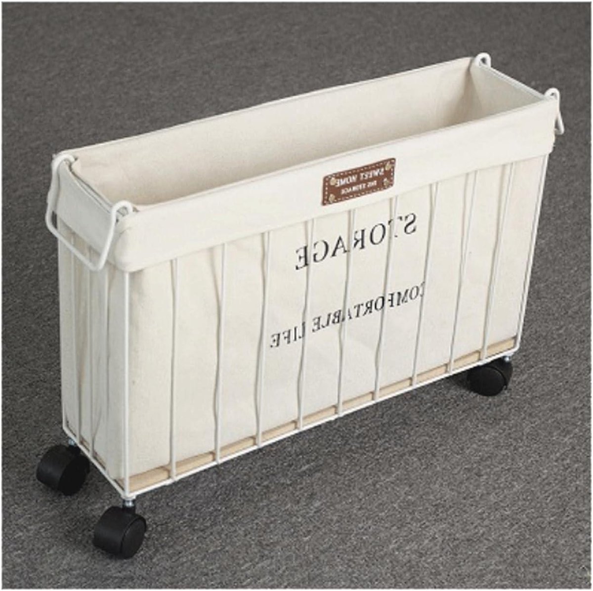 Wasmand Met Wielen Kledingmand Organizer Ruimte Besparen Afneembare Voering 50 x 18 x 40 cm Wit
