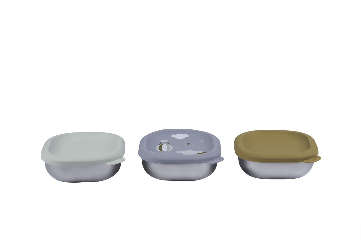 Béaba Snackbox Adventure - RVS Bewaarbakjes met Siliconen Deksel - Magnetron- & Ovenbestendig - 250 ml - 3 Stuks - Geel / Groen / Blauw