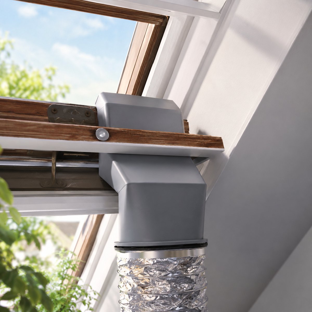 Raam Afvoer Adapter 100 mm / 4 Inch - Geschikt voor VELUX® Dakramen - Airco Afvoerslang Doorvoer - Printer Afzuiging & Fume Extractor - Raamventilatie - Ventilatiekanaal - Grijs