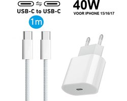 Apple iPhone 40W USB-C Oplader + USB-C Kabel – Snellader geschikt voor iPhone 17 / 16 / 15 (Pro / Pro Max / Plus) – Power Delivery Adapter