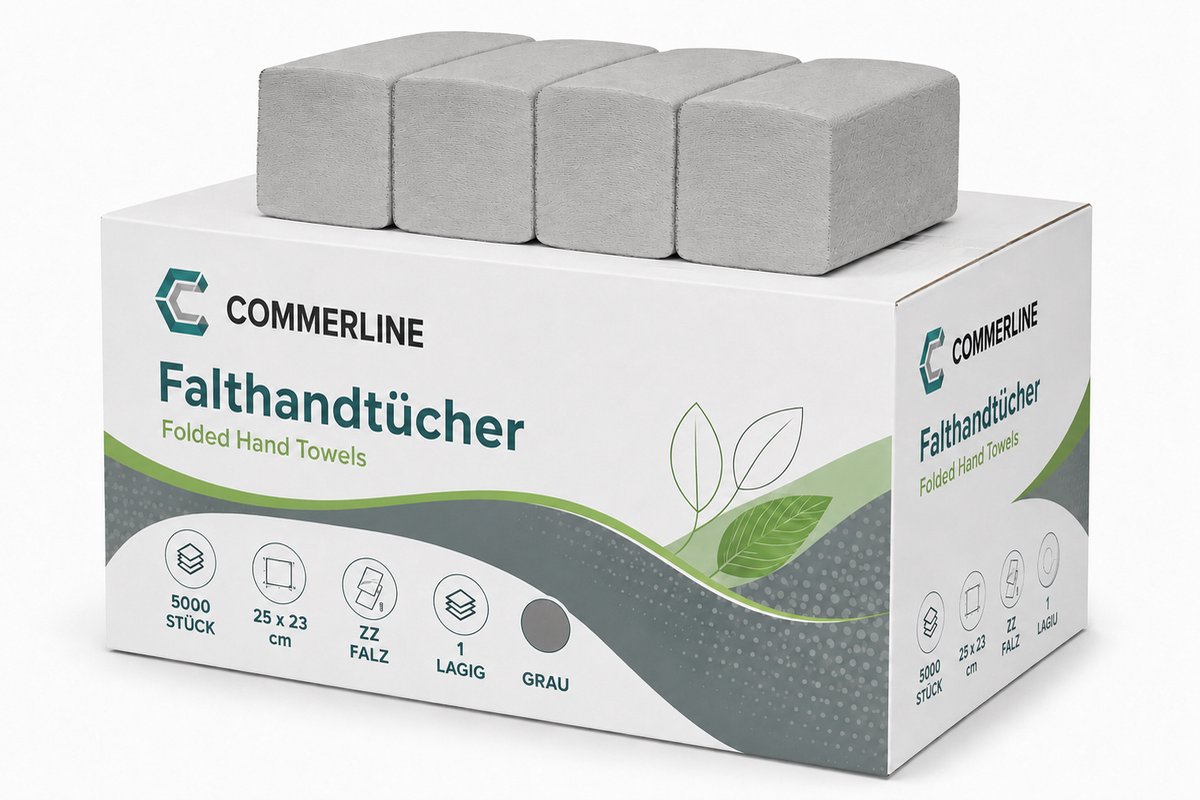Commerline ZZ-Vouw Handdoekpapier Grijs – 5000 Stuks – 1-Laags – Gerecycled – 25 x 23 cm