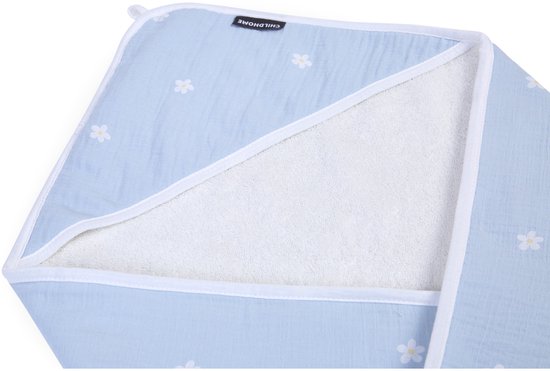 Childhome Flower Collection - Badcape en washandje - 80x80 - Wit/Blauw van Childhome — afbeelding 2