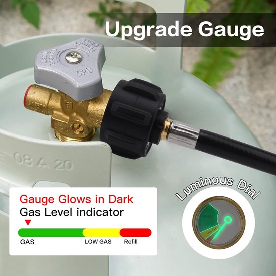 36"/3FT propaan navuladapterslang met manometer, propaanregelaar met aan/uit regelklep, 350PSI hogedruk campinggrill (QCC/type 1 inlaat) 1 lb propaantank adapter connector (3FT) — afbeelding 2