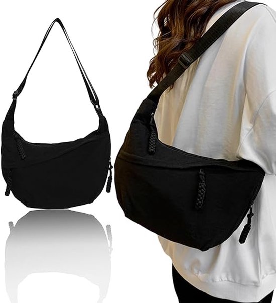 Tas-Modieuze Crescent Crossbody Tas -Dames heuptasje-Nylon Schoudertas Dames - Lichtgewicht Hobo Bag voor Dames - Dumpling Tas voor Reizen en Outdoor - Multifunctionele Handtas met Gesp - Zwart