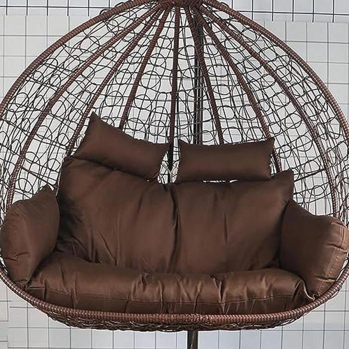 Hangmatstoel Kussen - Eierstoel Kussen - Buiten Ontspannen - Verstelbare Hoofdsteun - 150 cm Diameter - Koffie