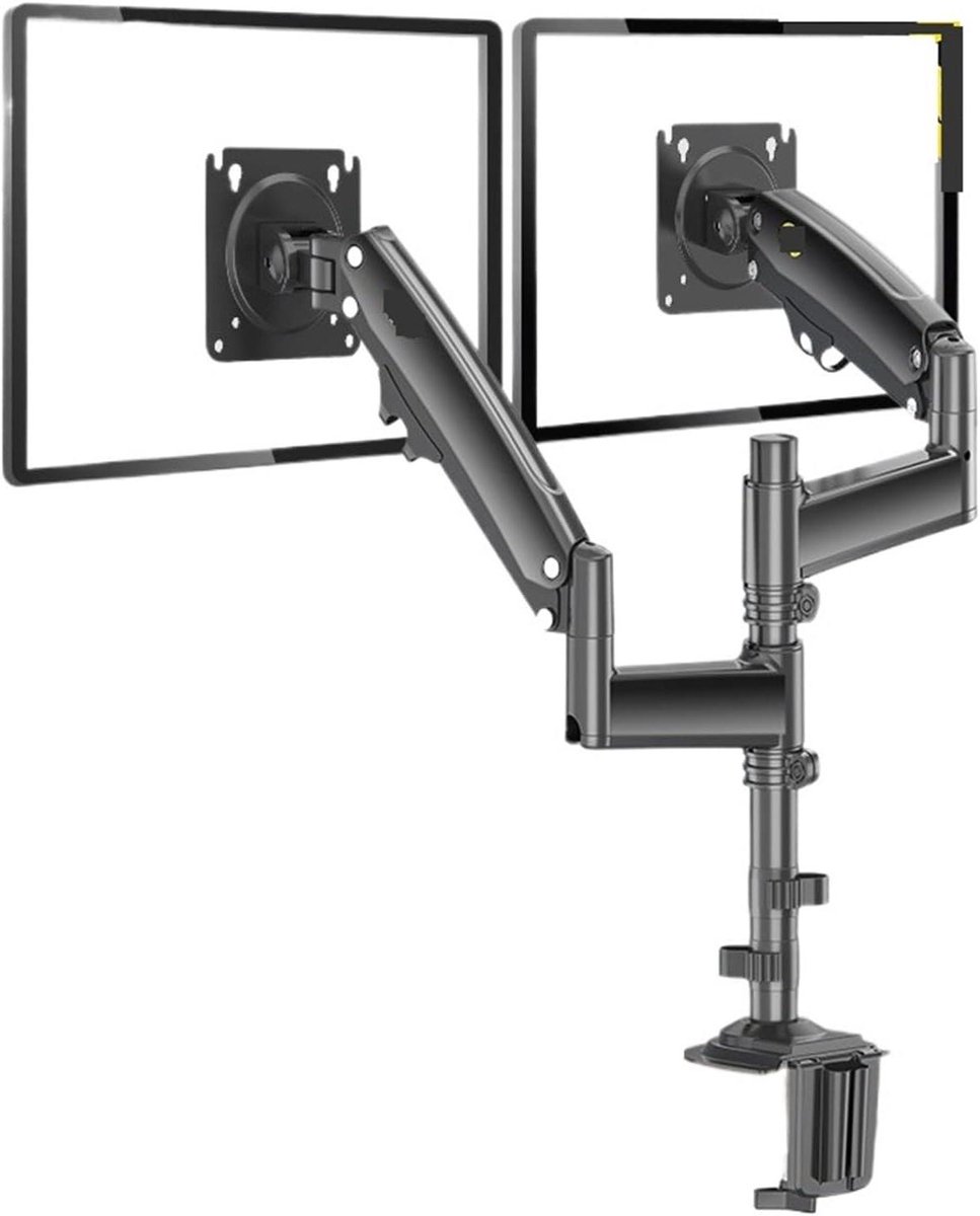 Monitor Arm - Dubbele Standaard - Ergonomisch Werken - Gasveer Verstelbaar - 22-32 Inch - Zwart