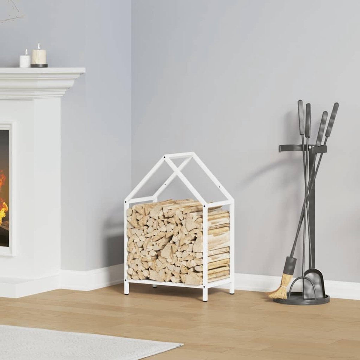 Houtrek - Houtopslag - Haardhout Opslaan - Koudgewalst Staal - 40x25x60 cm - Wit
