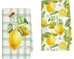 Disoza 60 x 40 cm Microfiber Tea Towels Lemon with Bees Cotton Kitchen Towels Gastronomy, 2 Pcs. Household Help Drying Cloths Kitchen Towel Kitchen Organizer