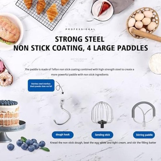 Staande Mixer - Keukenmachine Deegmaker - Bakken Brood Cake - 8 Snelheden - 10L Kom - Zilver — afbeelding 5