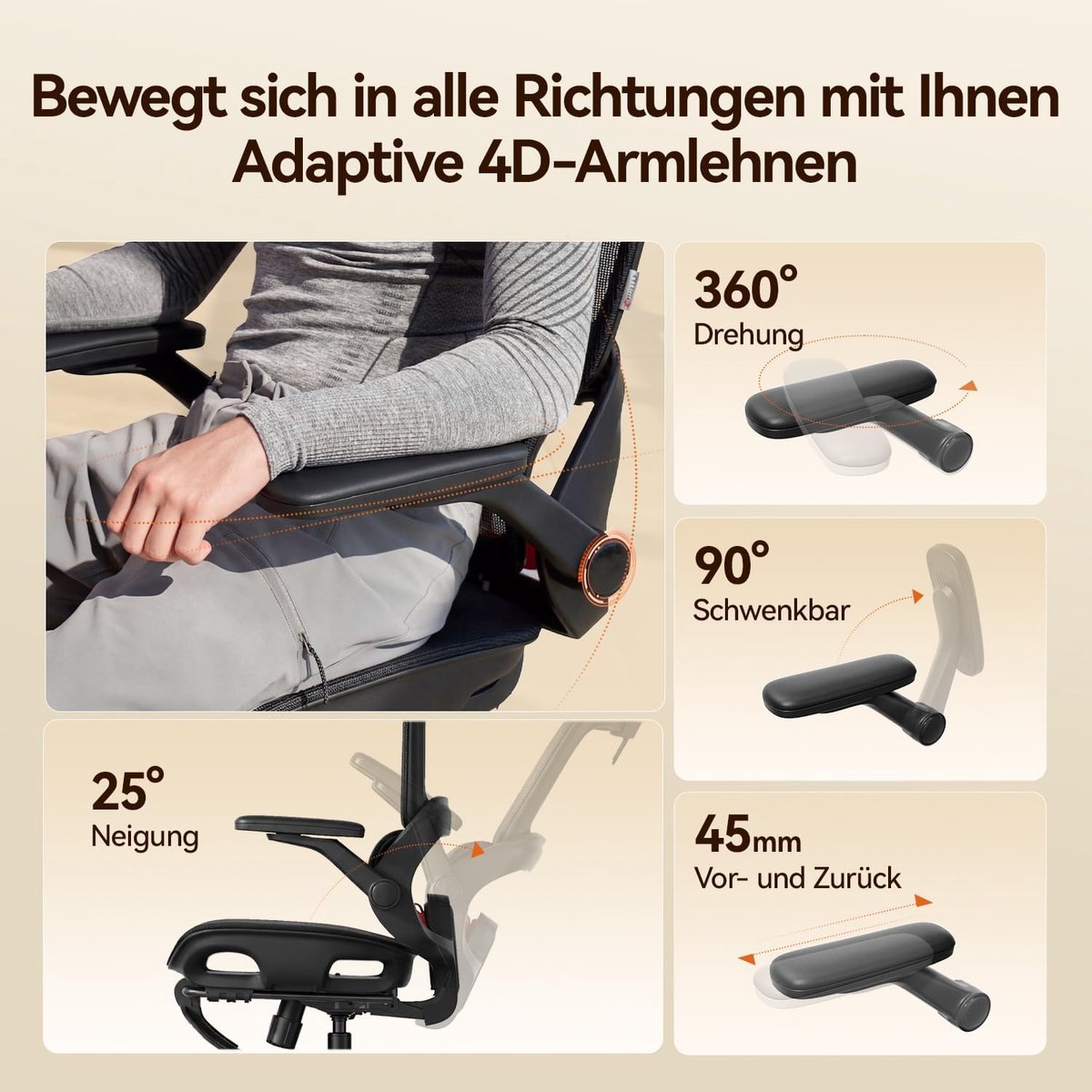 Ergonomische bureaustoel met 4D lendensteun en hoofdsteun – House&Garden B100 Lite draaistoel – zwart mesh, verstelbare rugleuning 90–135°, inklapbare armleuningen – premium gaming & kantoorstoel 150 kg