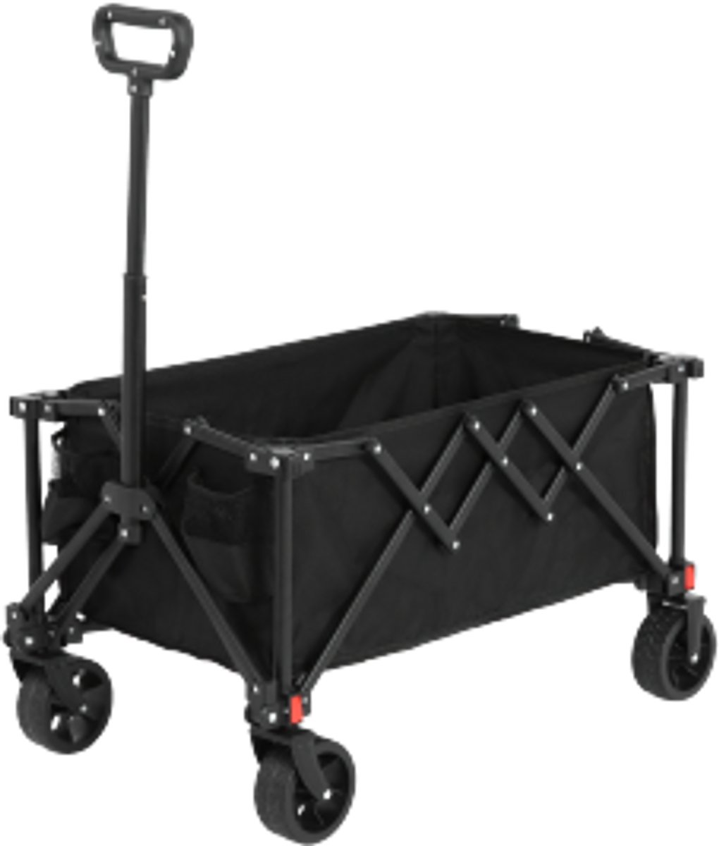 Opvouwbare all-terrain kruiwagen met verstelbare handgreep - Zware buitenkruiwagen voor kamperen en winkelen -zwart
