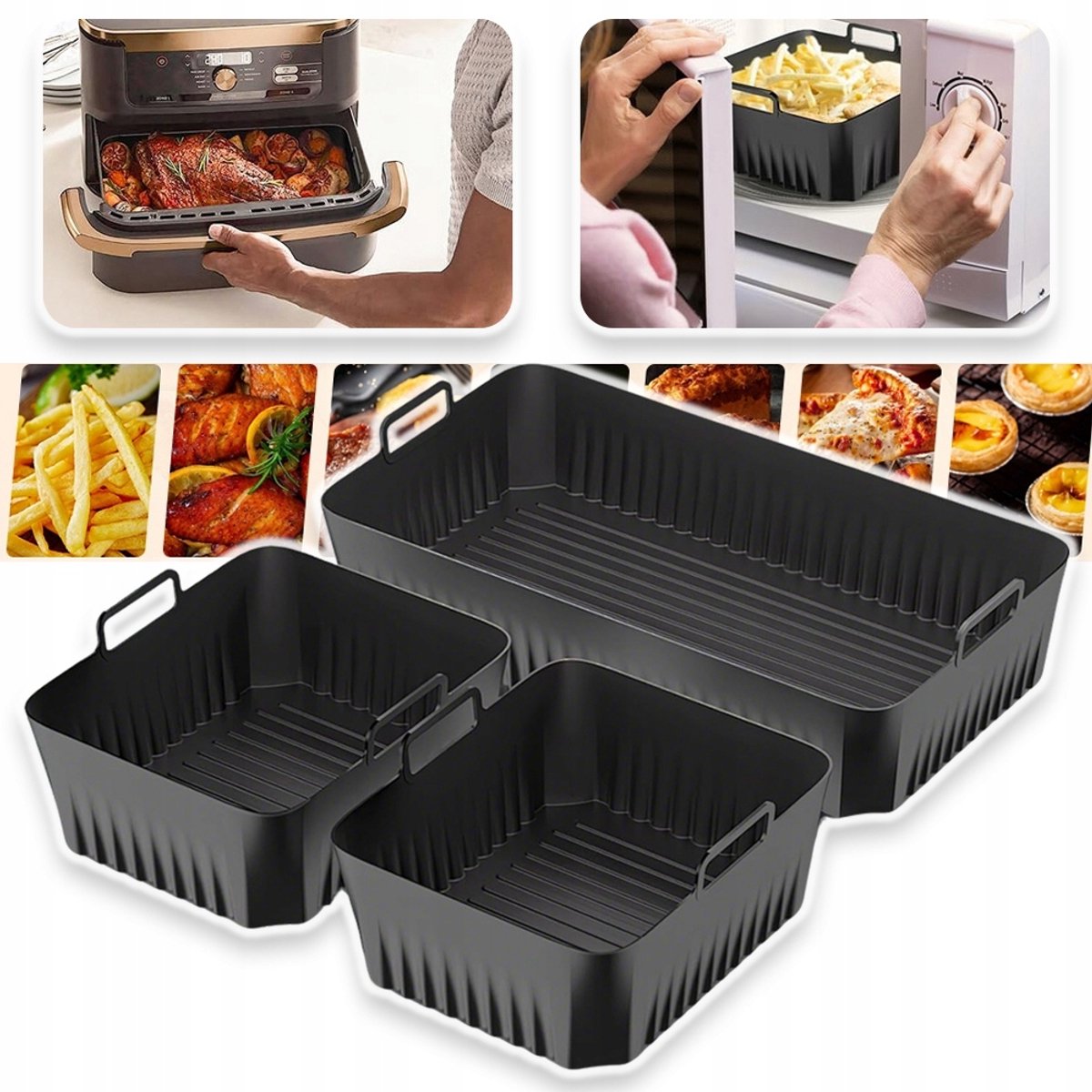 Accessoires Voor Heteluchtfriteuses Voor Ninja AF500EU - 1 X 10,4L En 2 X 5,2L Airfryeraccessoires - Herbruikbare Siliconen Bakvorm - Voor Dual Zone Heteluchtfriteuse - Airfryeraccessoires Zwart