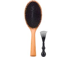Guardian Beauty Antiklet - Borstel met houten - Everzwijnharen - Beukenhouten - Hoofdhuidmassageborstel voor Pluisvermindering + Inclusief Haarborstelreiniger