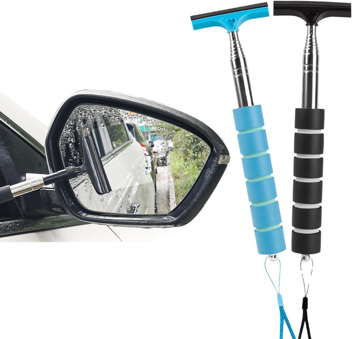 Car Window Puller Rear View Mirror 2 Pcs Professional Telescopic Window Wiper for Car Retractable Mirror Glass Rain Water Fog