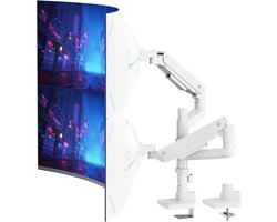 Dubbele Monitorsteun - Gasveer Arm - Ergonomisch Werken - Gestapelde Modus Optie - Tot 49 Inch - Wit