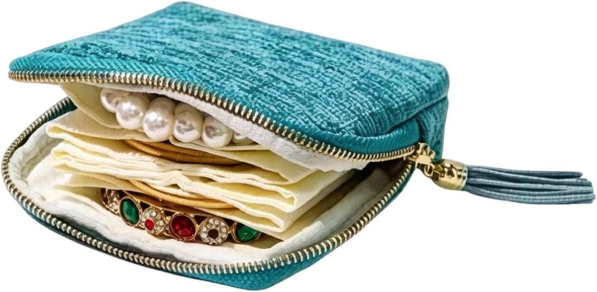 Opberg Case Sieraden - Juwelenhouder Organizer - Accessoires Meenemen - Interne Vakverdeling - 11 x 13 cm - Zwart