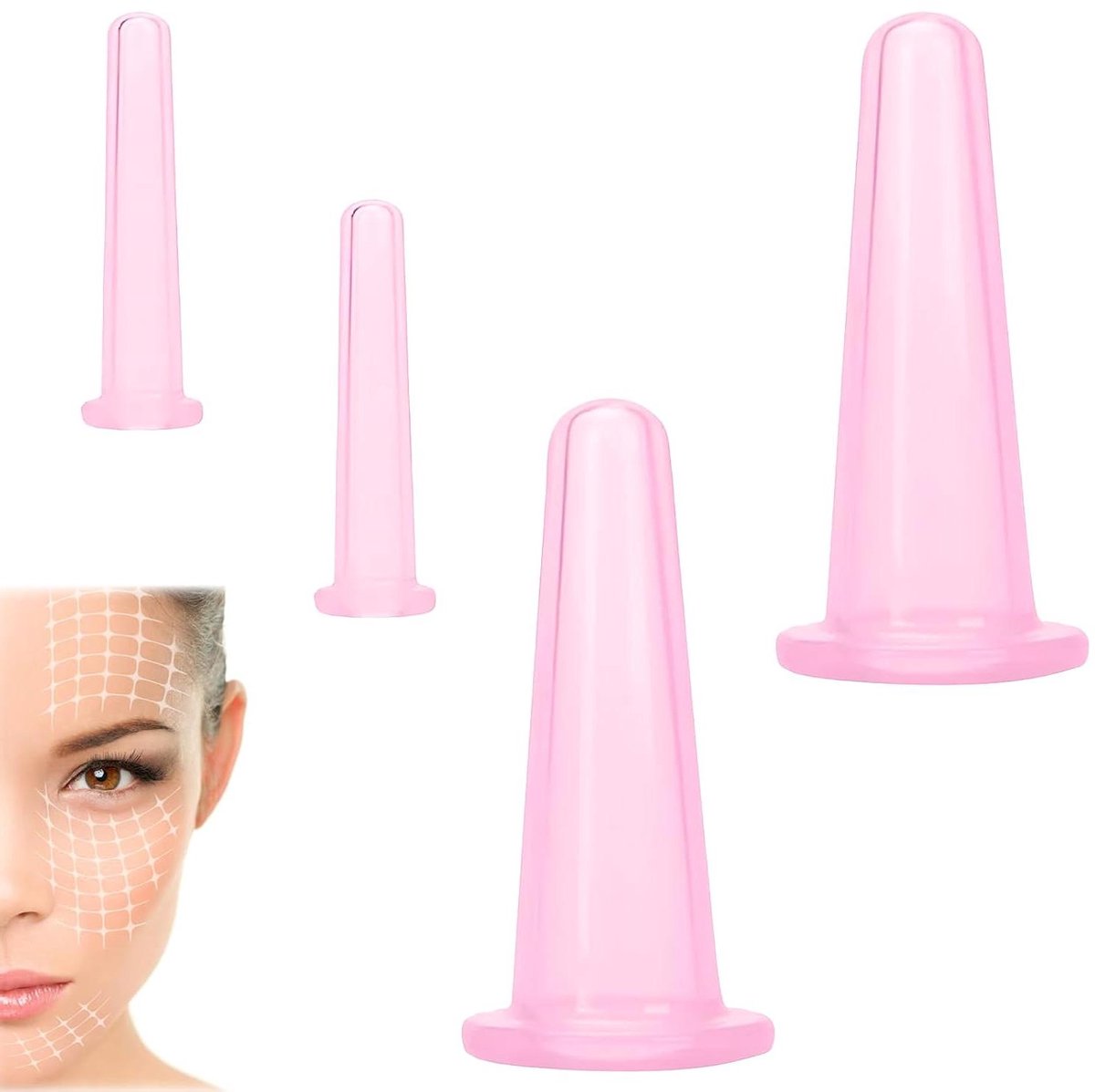 Gezichtsbekers - Silicone cups - Huidverbetering - Twee maten - 4 stuks - Roze