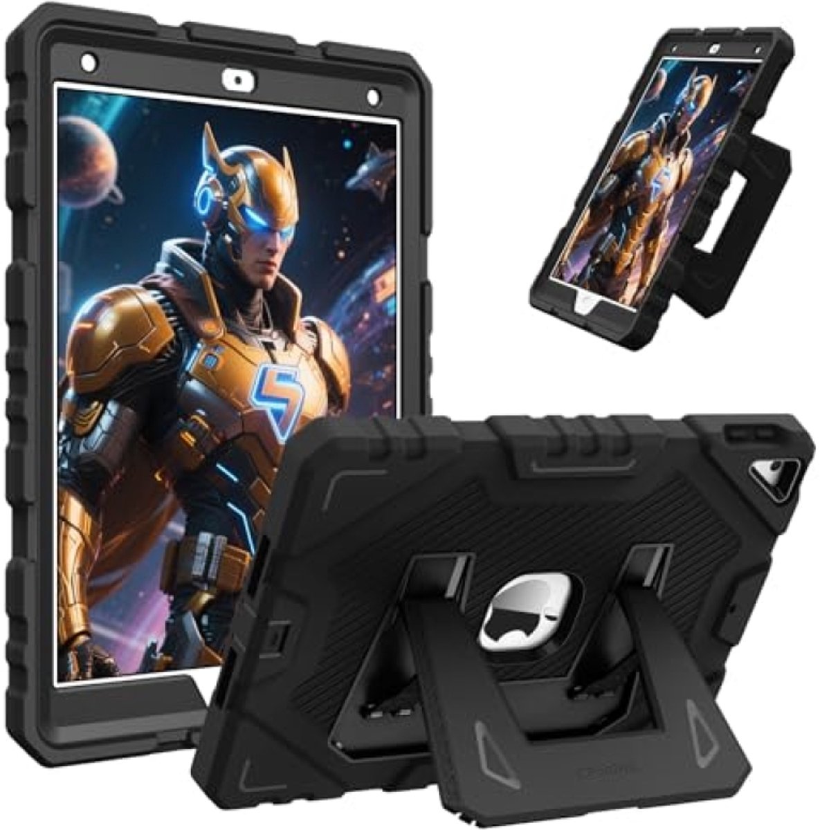 Stevige kinderhoes voor iPad 10.2 inch met standaard, schokbestendig - Zwart