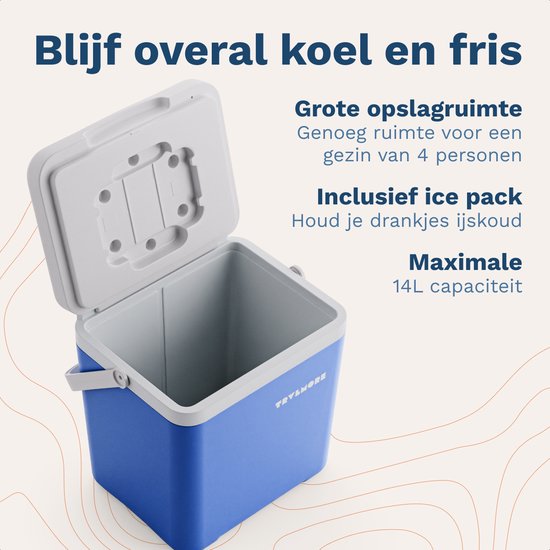 TRVLMORE Koelbox 14L - 47 Uur Koeling - Frigobox - Inclusief 2 Koelelementen - Koelbox Klein - Blauw van Merkloos — afbeelding 3