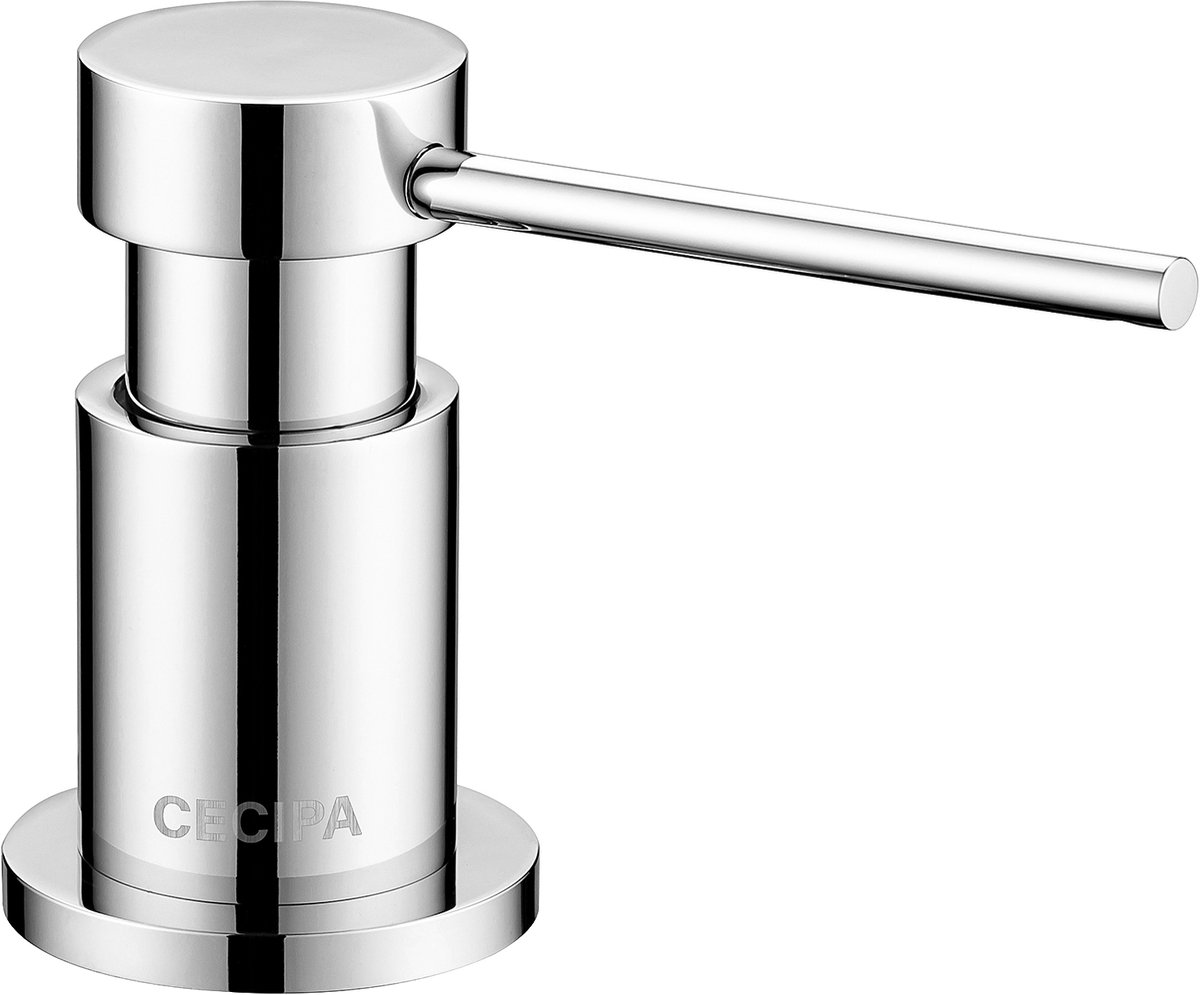 Cecipa MAX Inbouw Zeepdispenser voor Gootsteen - Anti-Lek met 5° Kanteling - Messing Pompkop met 1.25m Siliconen Verlengslang - Chroom