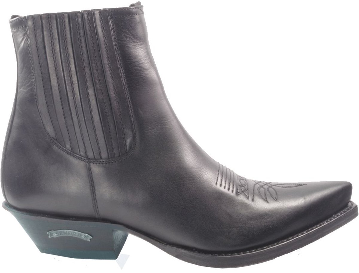 Sendra Boots 2581 Cuervo Zwart Handgemaakt Cowboy Western Heren Enkel Laars Spitse Neus Beetje Schuine Hak Lederen Zool Sierstiksels op de Wreef Echt Leer