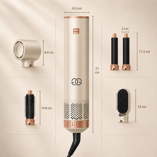 Golden Goods® Airstyler - Fohnborstel - Multistyler - Krulborstel tot 110ºC - Krultang 5-in-1 - Hairwrap Föhn met 5 opzetstukken - 1000W Haardroger Styler - Incl. Hittebestendige Handschoen