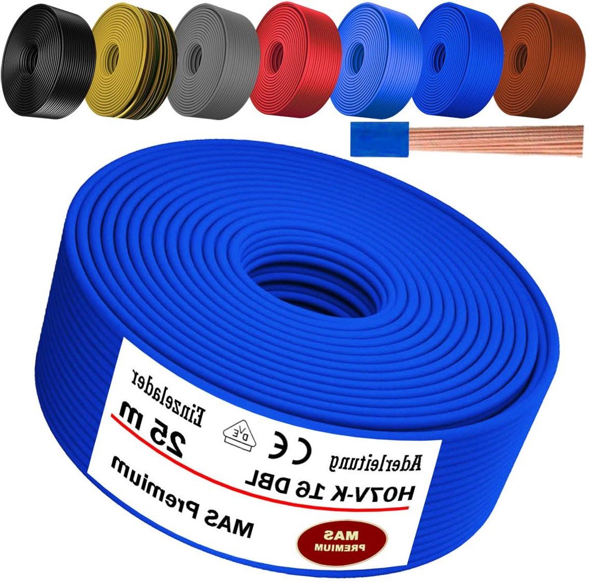 Elektrische Draad - Enkele Geleider - Vaste Installatie - Flexibele Koperen Kern - 25 Meter - Donkerblauw