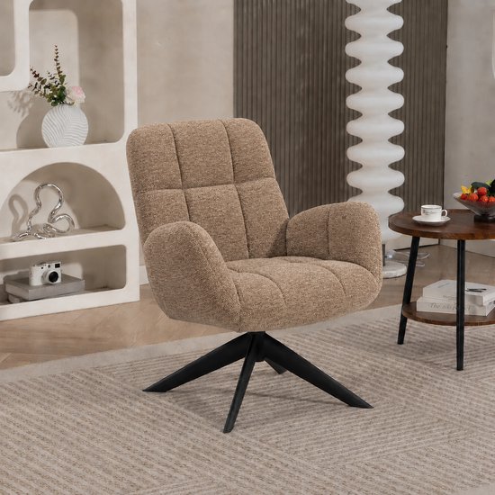 Fauteuil Lina - Raven stof - 360 graden draaibaar - Taupe