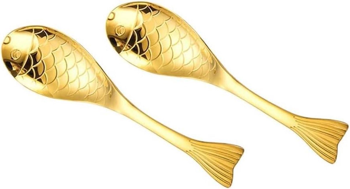 Cartoon Vislepel - Mini Roerlepels Koffie - Koffie Roeren - Duurzaam Roestvrij Staal - 133 cm - Goud