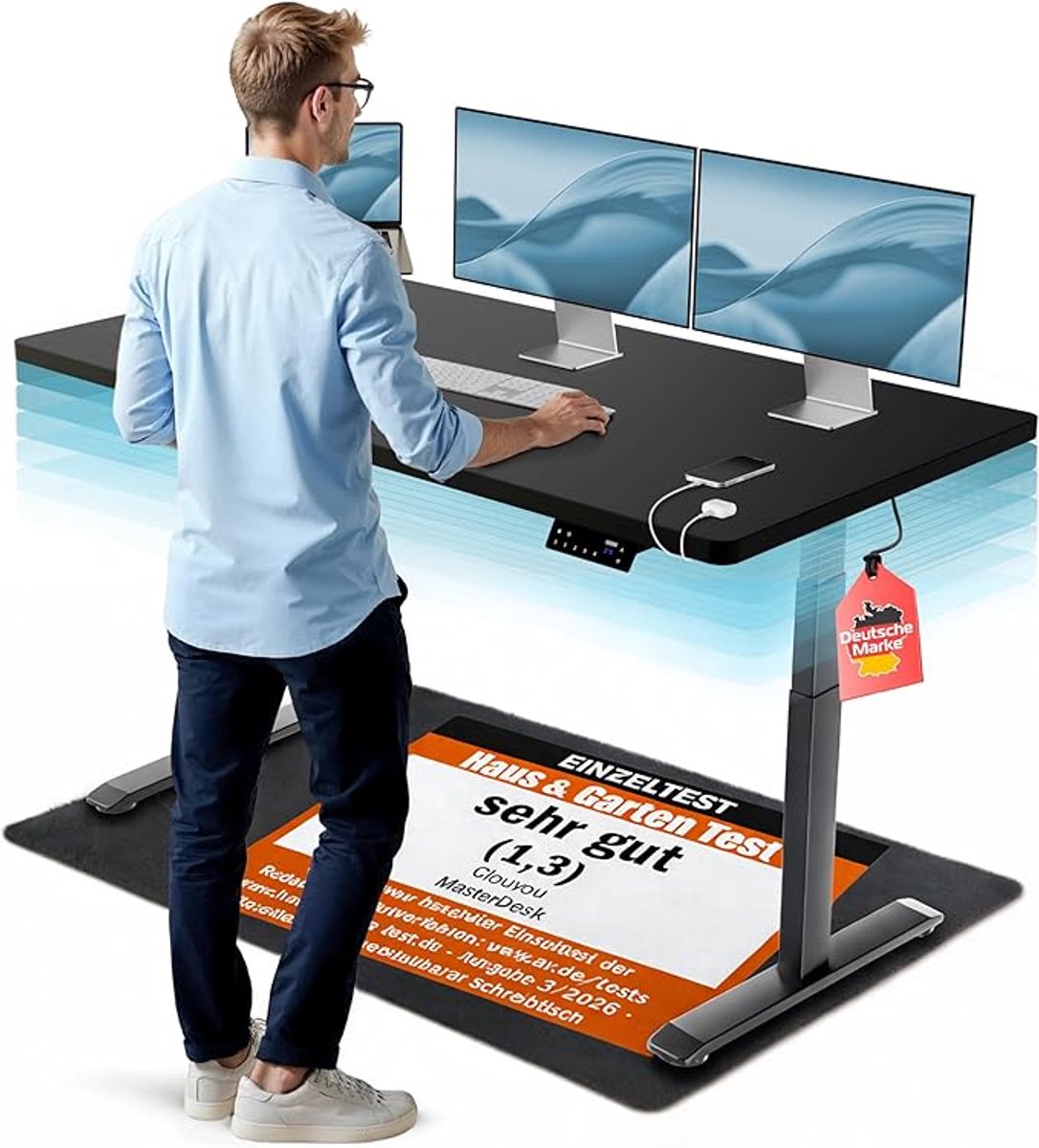 Elektrisch Zit-Sta Bureau Onderstel Verstelbaar 109-221 cm – Dual Motor Hoogte Verstelbaar Bureau Frame, 3-Traps Ergonomisch Sta Bureau, Memory Functie, Belastbaar tot 100 kg, Wit – Mobili Bella