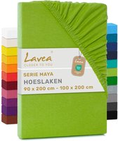 Lavea® Hoeslaken 90x200cm - 100x200cm 100% Katoen, Zacht en Ademend – Geschikt voor Matrassen tot 20 cm – Jersey met Elastiek Rondom – Appelgroen