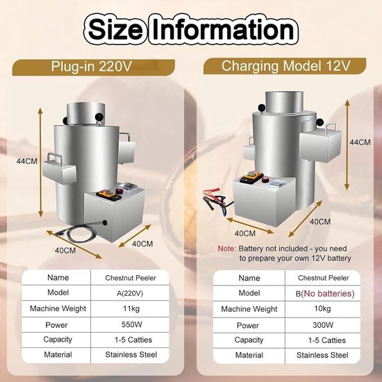 Automatische Kastanje Schilmachine - Schilapparaat Kastanjes - Snel Kastanjes Verwerken - Hoge Capaciteit 100 kg/u - 550W - Zilver — afbeelding 3