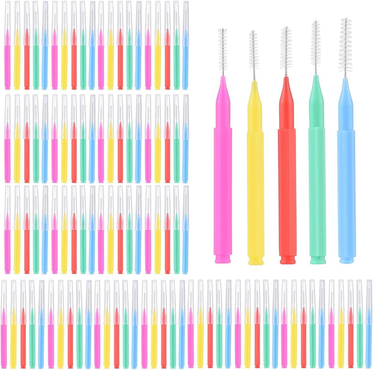 Interdentale Borstels - Tandenstokers Mondverzorging - Tanden Reinigen - Verschillende Maten - 100 stuks - Multicolor