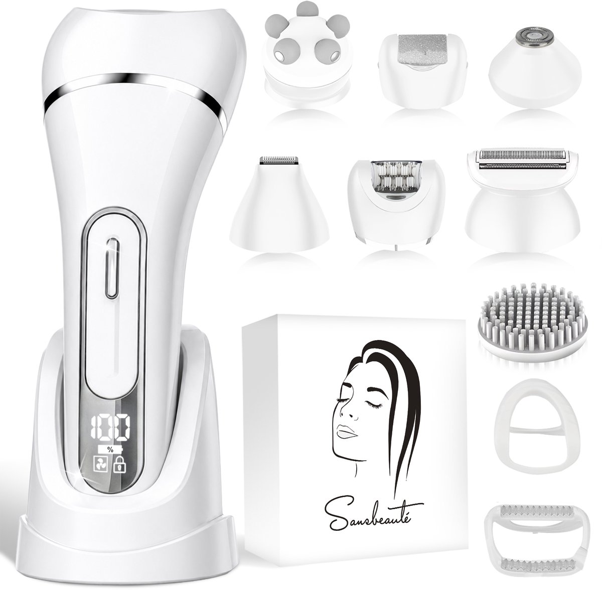Sansbeauté® 7 in 1 Ladyshave voor Vrouwen - Gezicht - Oksels - Benen - Epilator - Trimmer voor Vrouwen & Dames - Bikinitrimmer Dames - Trimmer Vrouw Intiem - Scheerapparaat Vrouw