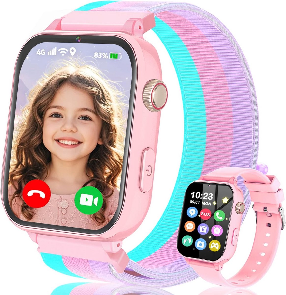 Kinder Smartwatch - Kinderhorloge GPS - Veiligheid Kind - 4G Bellen Videobellen - 700mAh Batterij - Roze