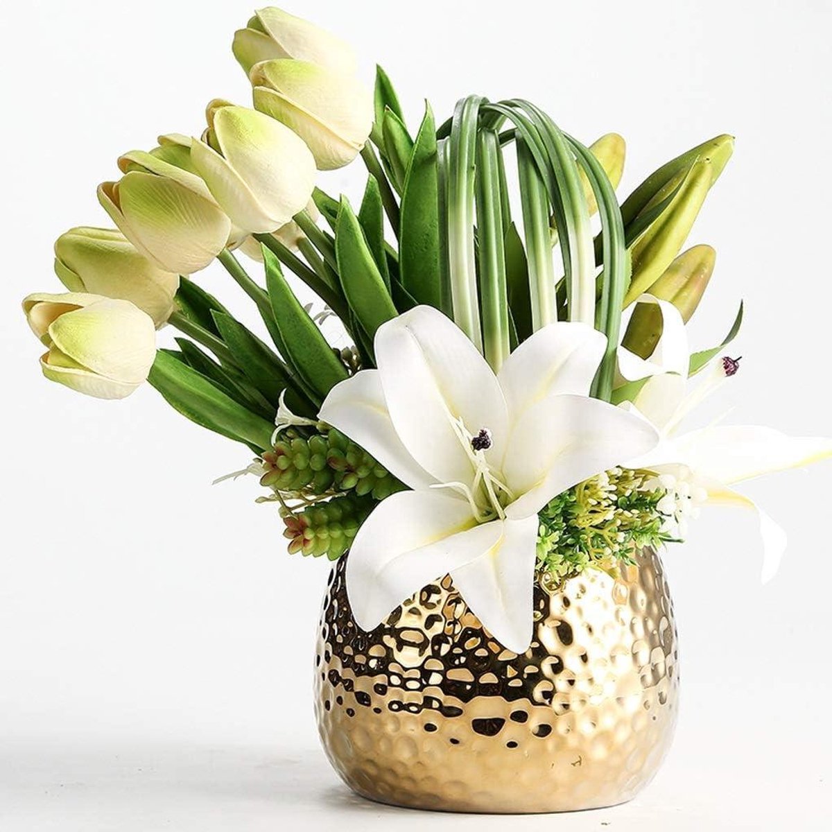 Kunstbloemen Set - Nepbloemen Vaas - Woonkamer Decoratie - Real Touch PVC - 27 cm Hoog - Wit