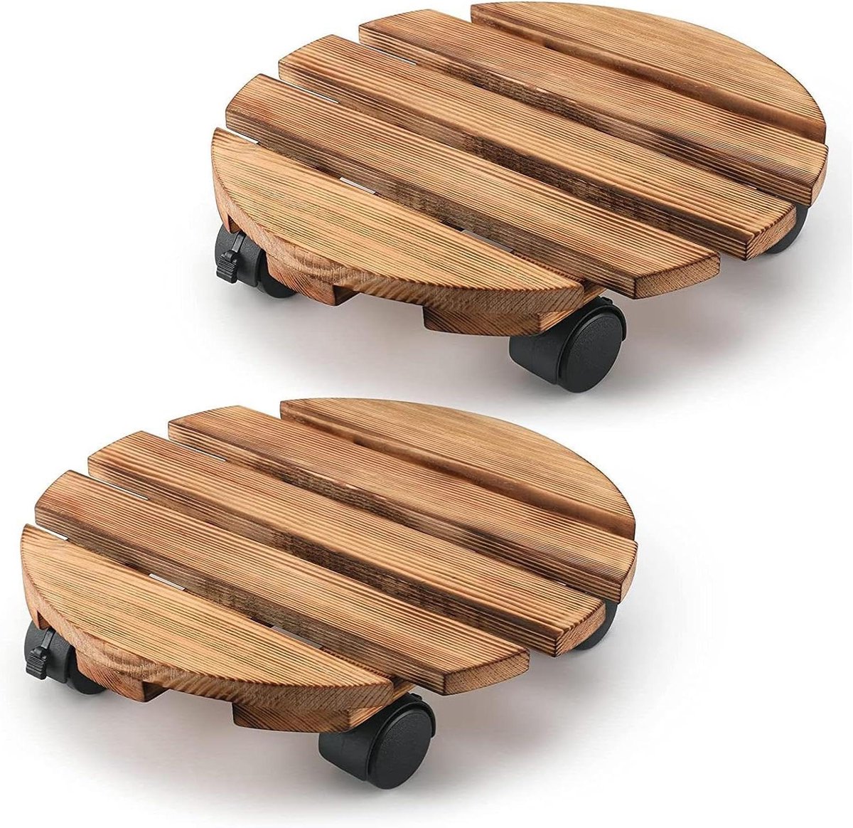 Mobiele Bloembak Basis - Plantenroller Hout - Planten Verplaatsen - Met Vergrendelbare Wielen - 35 x 35 cm - Natuurlijk Hout