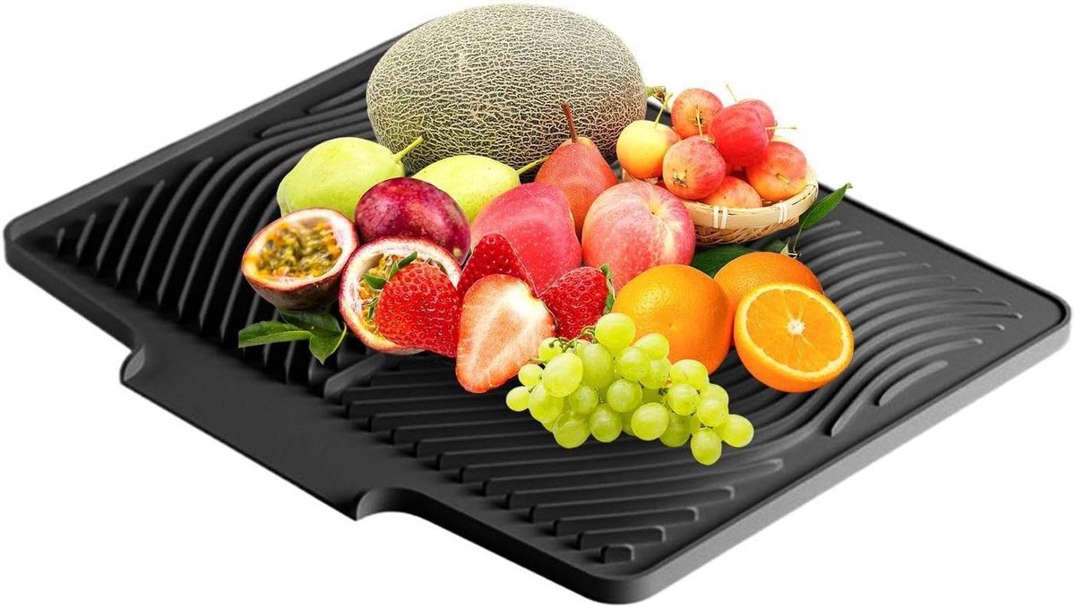 Générique Afdruipmat voor keuken, antislip siliconen mat, 40 x 33 cm, geïntegreerde afvoergaten voor het drogen van afwasgoed, voor gootsteen, koelkast, lade, keukengerei, potten