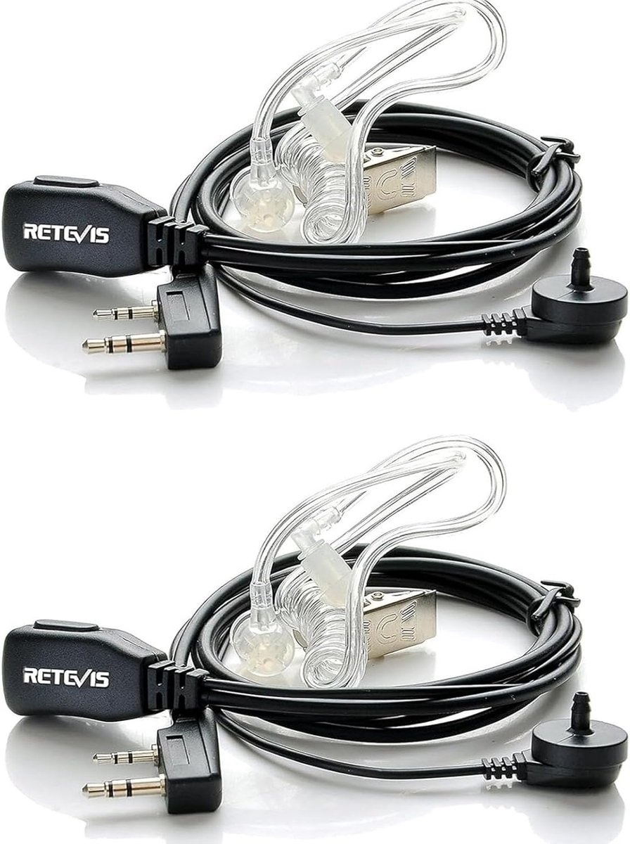 Walkie Talkie Oortje Retevis- 2-pins-Portofoon Headset-2 stuks-compatibel met Walkie Talkie Retevis RT24 RT24V RT27-Baofeng BF-88E UV-5R BF-888S Tyhbelle Kenwood