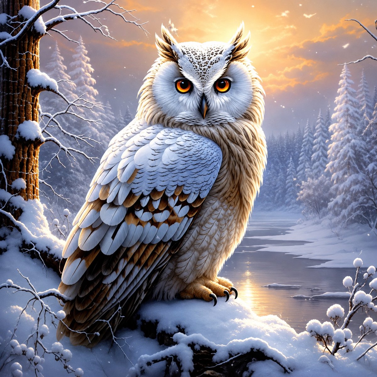 Sneeuwuil in Winterlandschap – 40x50 cm - Ronde steentjes– Compleet Diamond Painting Pakket – Inclusief 20% Extra Steentjes - Diamond Painting by Wietske