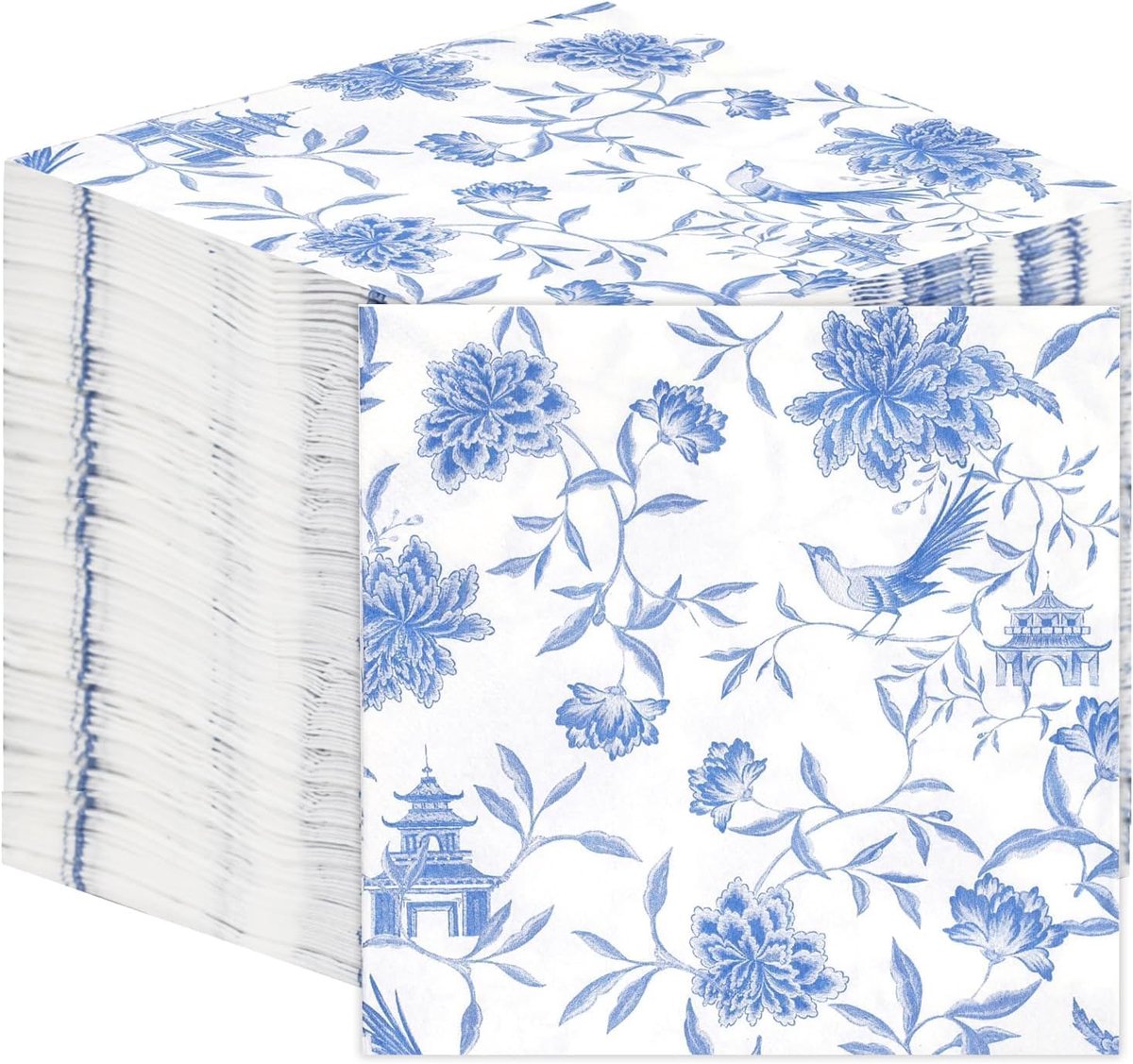 Servetten Papieren - Servetten - Tafel Servetten - Papier - Papieren Wegwerp Servetjes - Feestservetten - Voorjaar Servetten - Lunch/Diner Tafel Decoratie - 2 Laags - Blauw en Wit - 33 cm - 100 Stuks - van Imperatoris