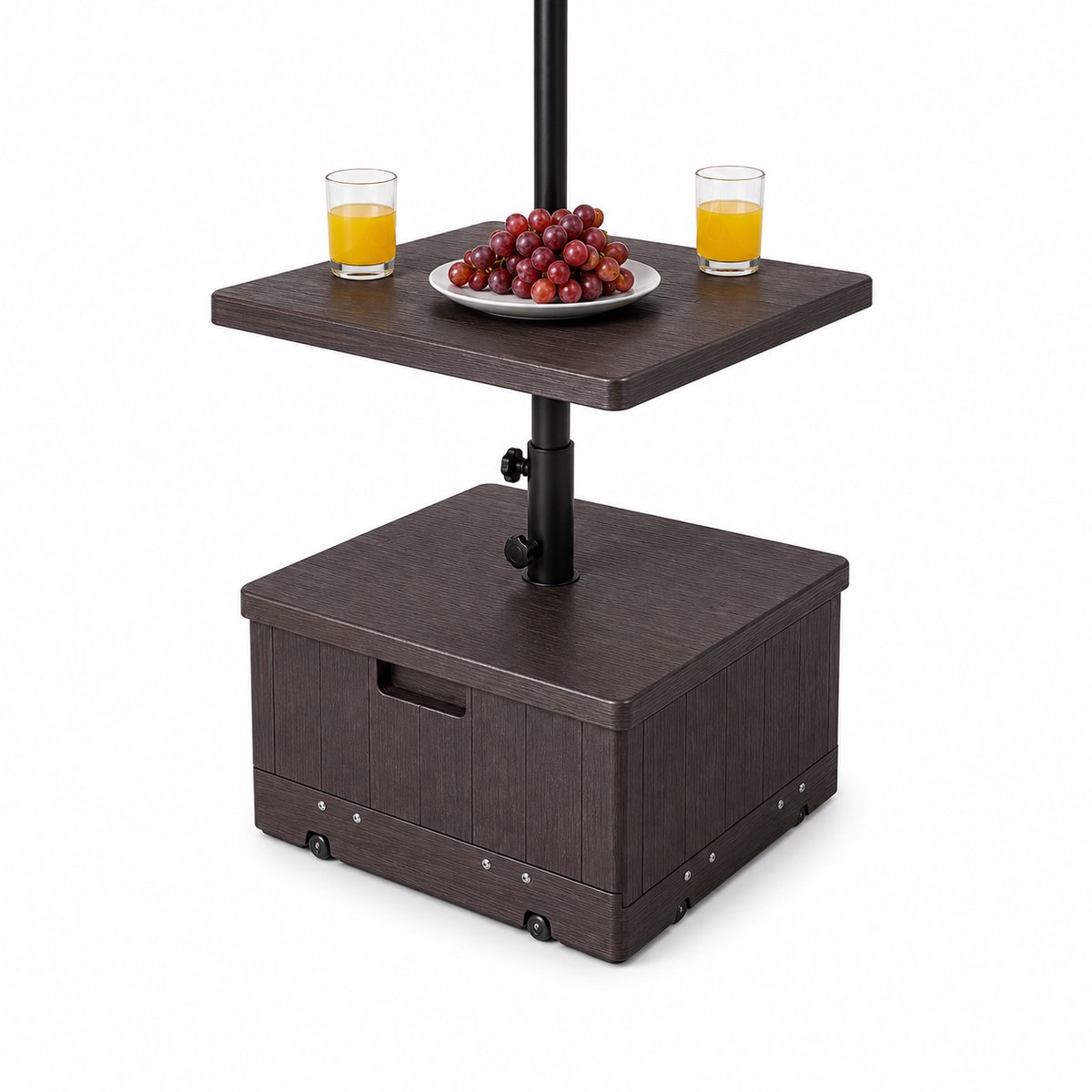 Jurrys Parasolvoet - Parasolstandaard - Parasolhouder - Vulbaar - Verrijdbaar - Met bartafel - Stevig - Bruin - 53x53x44cm